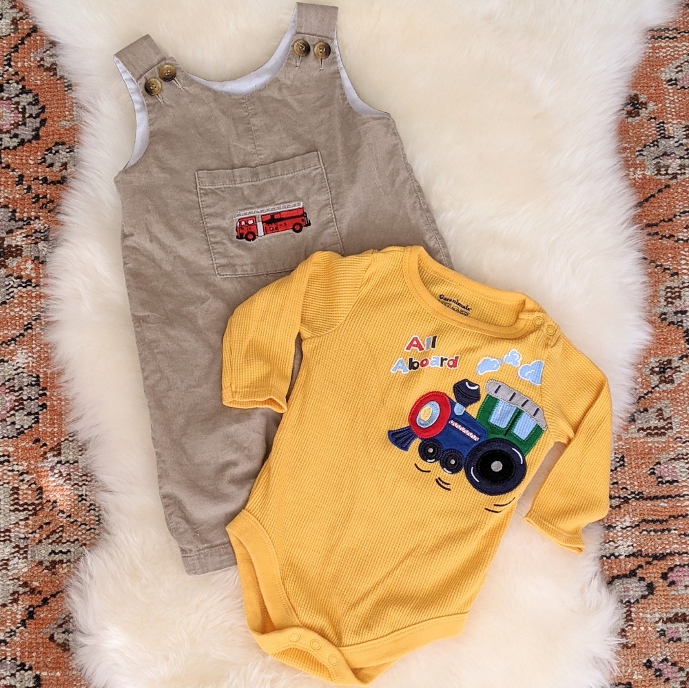 ☮️Vintage Corduroy Overalls + Cotton Onesie SET
